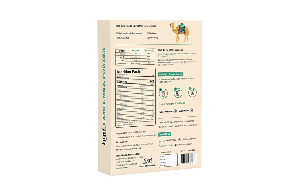 Hye Foods Camel Milk Powder    Box  200 grams